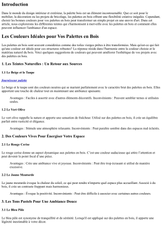 Les Couleurs Idéales pour Vos Palettes en Bois