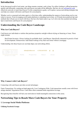 Networking Tips to Reach More Cash Buyers for Your Property