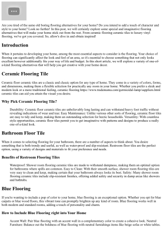 Get Creative with Special Flooring Choices for Your Home