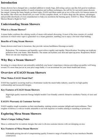 EAGO vs. Mesa: Which Steam Shower Brand is Right for You?