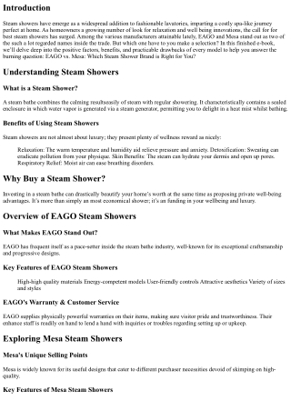 EAGO vs. Mesa: Which Steam Shower Brand is Right for You?
