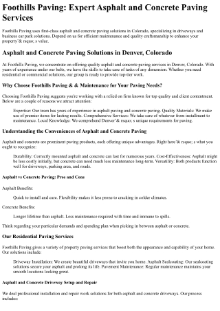 Foothills Paving and Maintenance