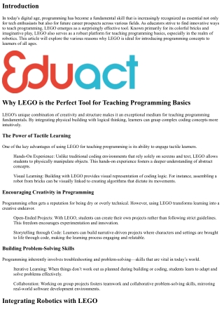 “Why LEGO is the Perfect Tool for Teaching Programming Basics”