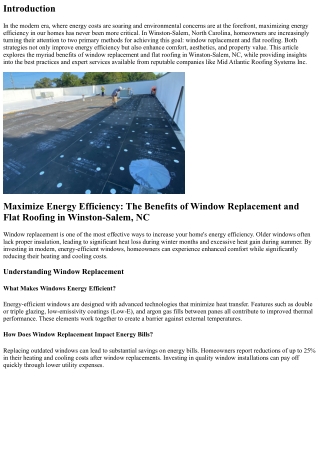 Maximize Energy Efficiency: The Benefits of Window Replacement and Flat Roofing