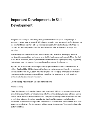 Important Developments in Skill Development