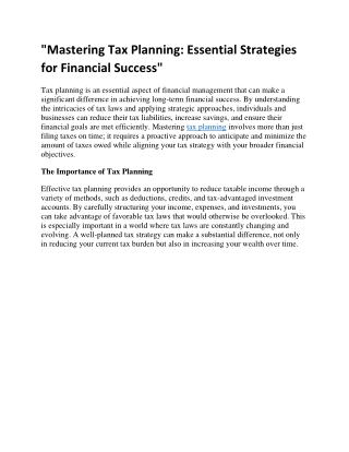 Mastering Tax Planning Essential Strategies for Financial Success