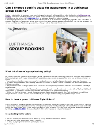 Can I choose specific seats for passengers in a Lufthansa group booking?