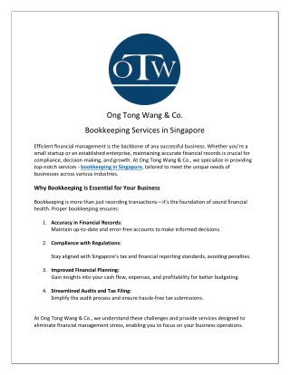 Effortless Bookkeeping in Singapore with Ong Tong Wang & Co.