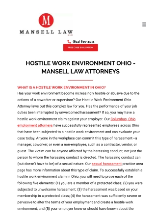 Understanding Hostile Work Environments in Ohio: A Guide by Mansell Law Attorney