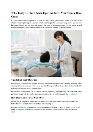 Why Early Dental Check Ups Can Save You from a Root Canal?
