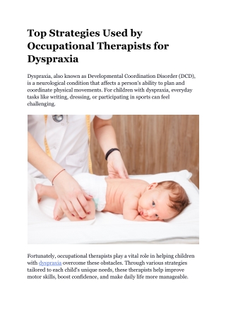 Top Strategies Used by Occupational Therapists for Dyspraxia