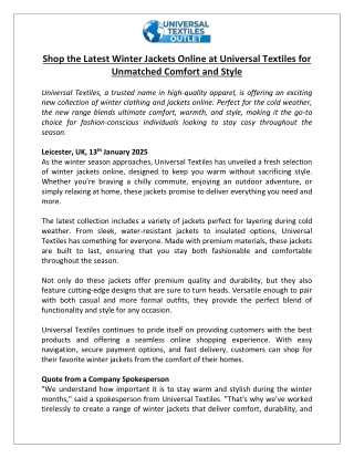 Shop the Latest Winter Jackets Online at Universal Textiles for Unmatched Comfort and Style