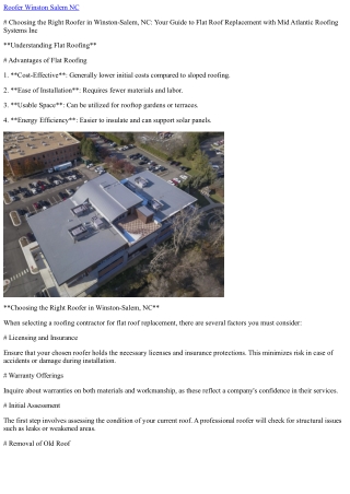 Choosing the Right Roofer in Winston-Salem, NC: Your Guide to Flat Roof Replacem