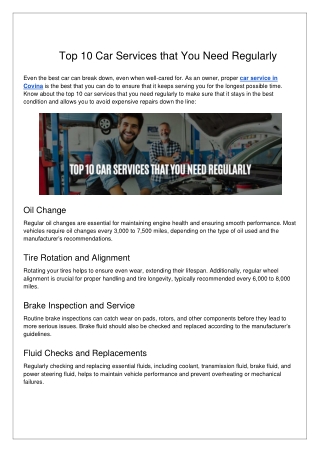 Top 10 Car Services that You Need Regularly
