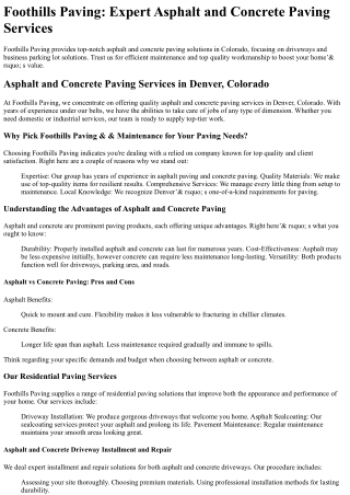 Foothills Paving and Maintenance