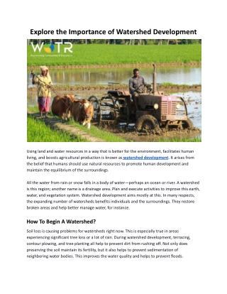 Explore the Importance of Watershed Development