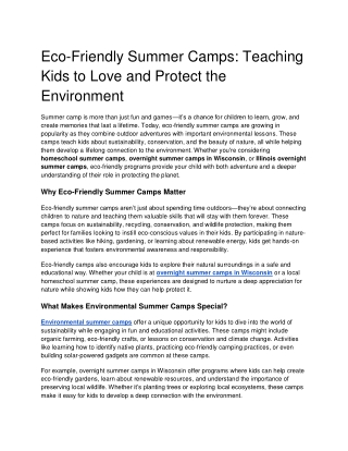 Eco-Friendly Summer Camps: Inspiring Kids to Love and Protect the Environment
