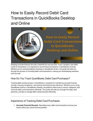 How to Easily Record Debit Card Transactions in QuickBooks Desktop and Online