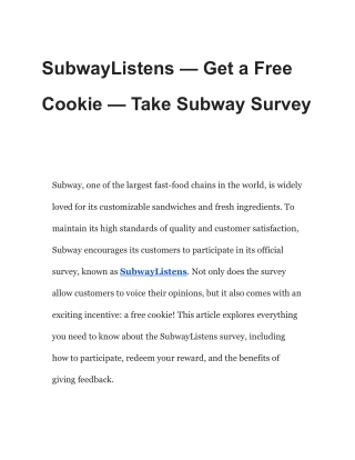 SubwayListens – Get a Free Cookie – Take Subway Survey