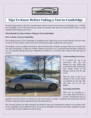 Tips To Know Before Taking a Taxi in Cambridge
