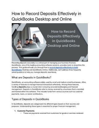 How to Record Deposits Effectively in QuickBooks Desktop and Online
