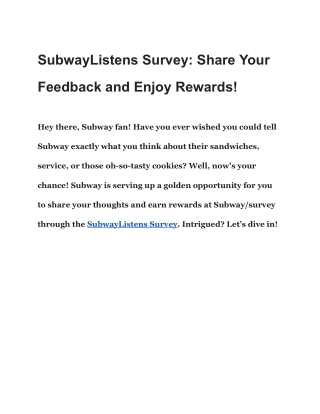 SubwayListens – Get a Free Cookie – Take Subway Survey