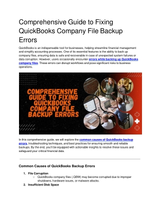 Comprehensive Guide to Fixing QuickBooks Company File Backup Errors