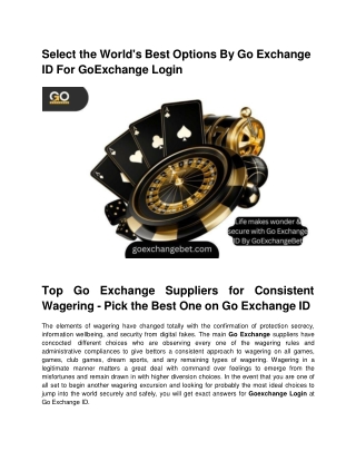 Select the World's Best Options By Go Exchange ID For GoExchange Login