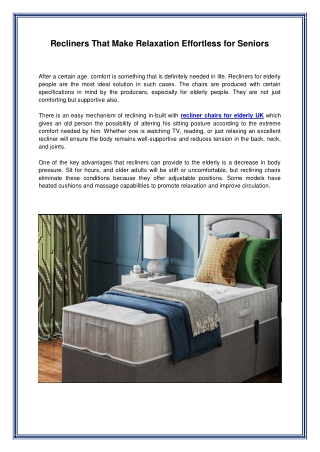 Recliners That Make Relaxation Effortless for Seniors