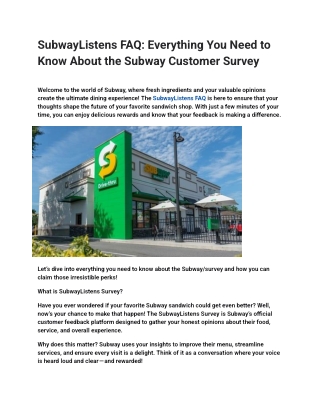 SubwayListens – Get a Free Cookie – Take Subway Survey