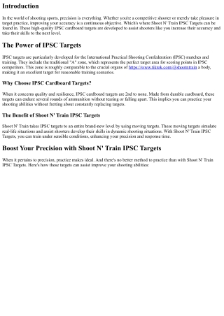 Boost Your Precision with Shoot N' Train IPSC Targets