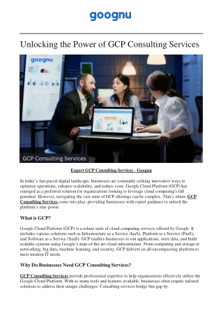 Expert GCP Consulting Services – Goognu