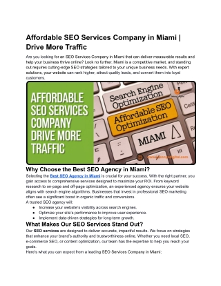 Affordable SEO Services Company in Miami  Drive More Traffic