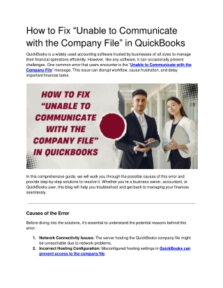 How to Fix “Unable to Communicate with the Company File” in QuickBooks