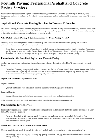 Foothills Paving and Maintenance