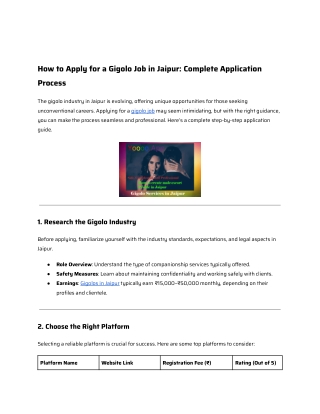 How to Apply for a Gigolo Job in Jaipur Complete Application Process