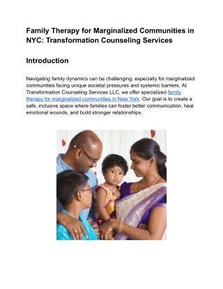 Family Therapy for Marginalized Communities in NYC