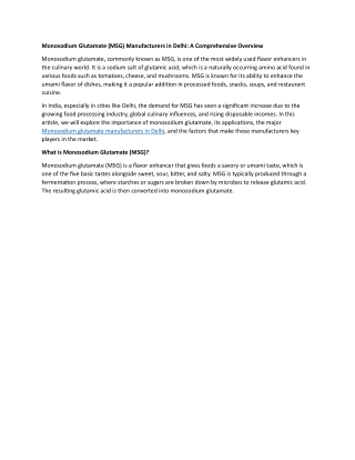 Monosodium Glutamate manufacturer in Delhi