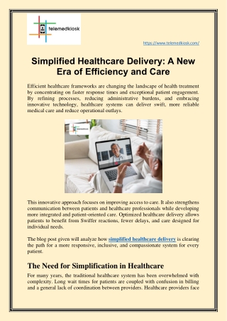 Simplified Healthcare Delivery: A New Era of Efficiency and Care