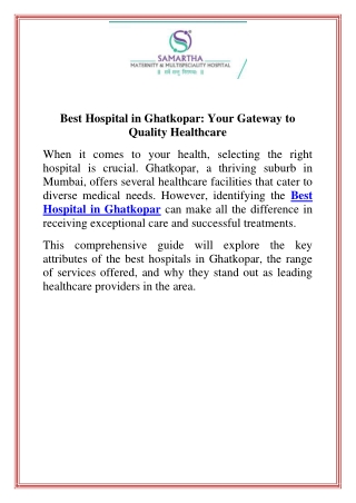 Best Hospital in Ghatkopar Your Gateway to Quality Healthcare