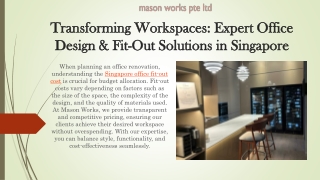 Transforming Workspaces Expert Office Design & Fit-Out Solutions in Singapore