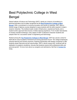 Best Polytechnic College in West Bengal
