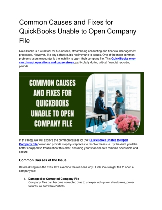 Common Causes and Fixes for QuickBooks Unable to Open Company File