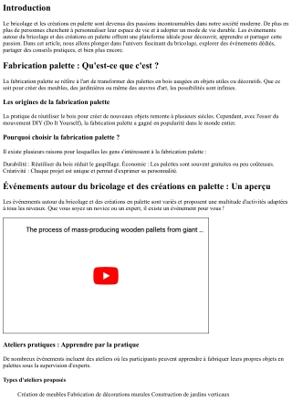 “Événements autour du bricolage et des créations en palette.”