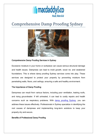 Comprehensive Damp Proofing Sydney
