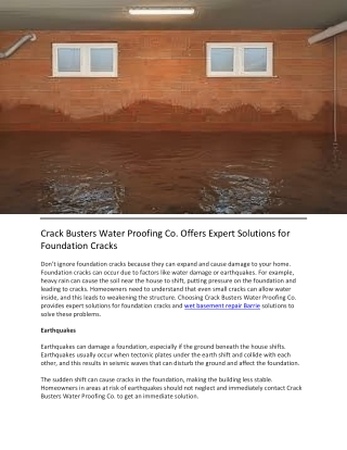 Crack Busters Water Proofing Co. Offers Expert Solutions for Foundation Cracks