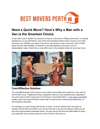 Need a Quick Move? Here’s Why a Man with a Van is the Smartest Choice