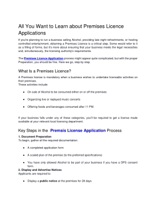 All You Want to Learn about Premises Licence Applications