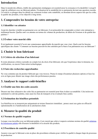 “Comment évaluer la rentabilité d’un partenariat avec un fabricant ?”