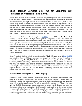 Shop Premium Compact Mini PCs for Corporate Bulk Purchases at Wholesale Price in UAE